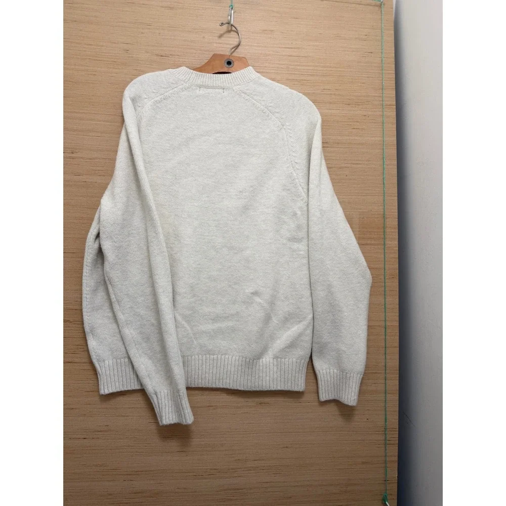 Banana Republic Mens L Cream Raglan Crewneck Knit Sweater Heathered Ivory 6467